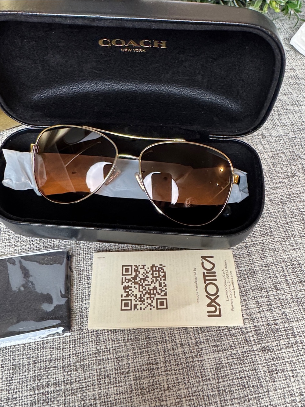 Coach Gold-Tone Aviator Sunglasses with Brown Lenses
